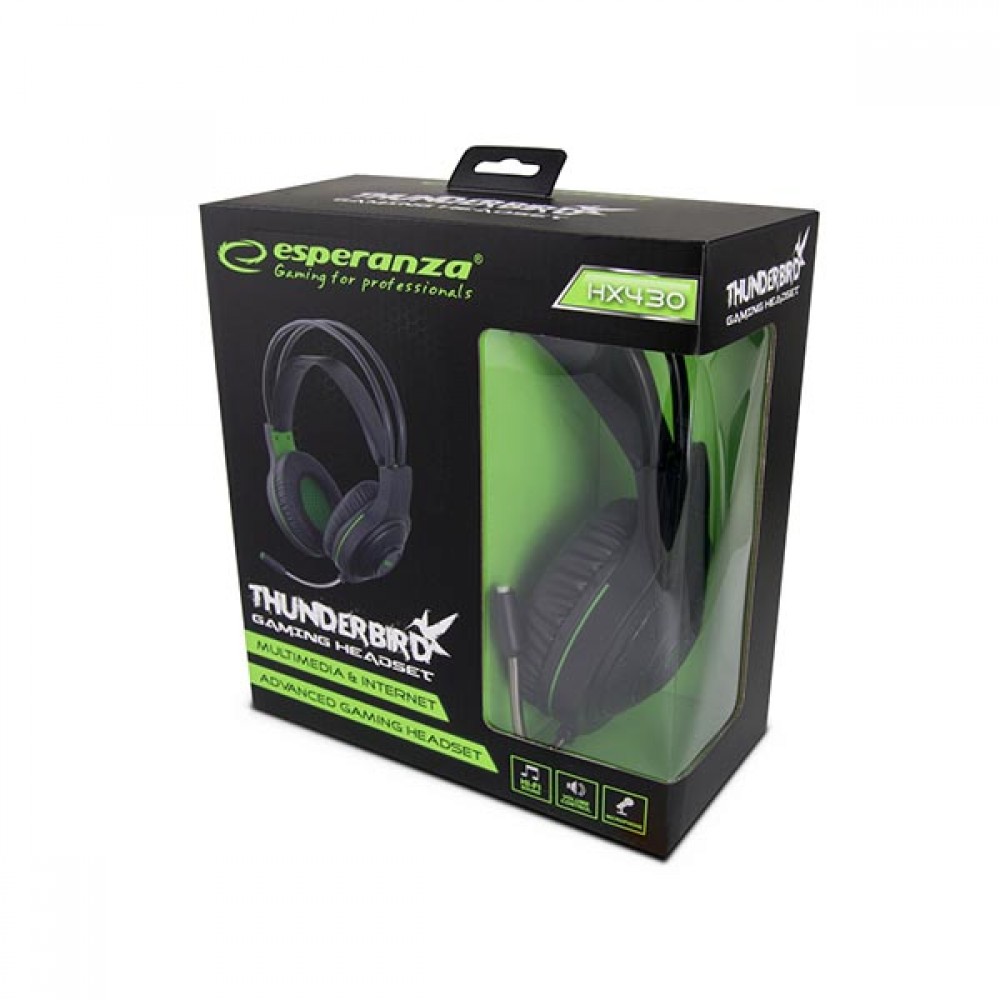 Thunderbird Ακουστικό με μικρόφωνο gaming w/Led μαύρο/πράσινο EGH430